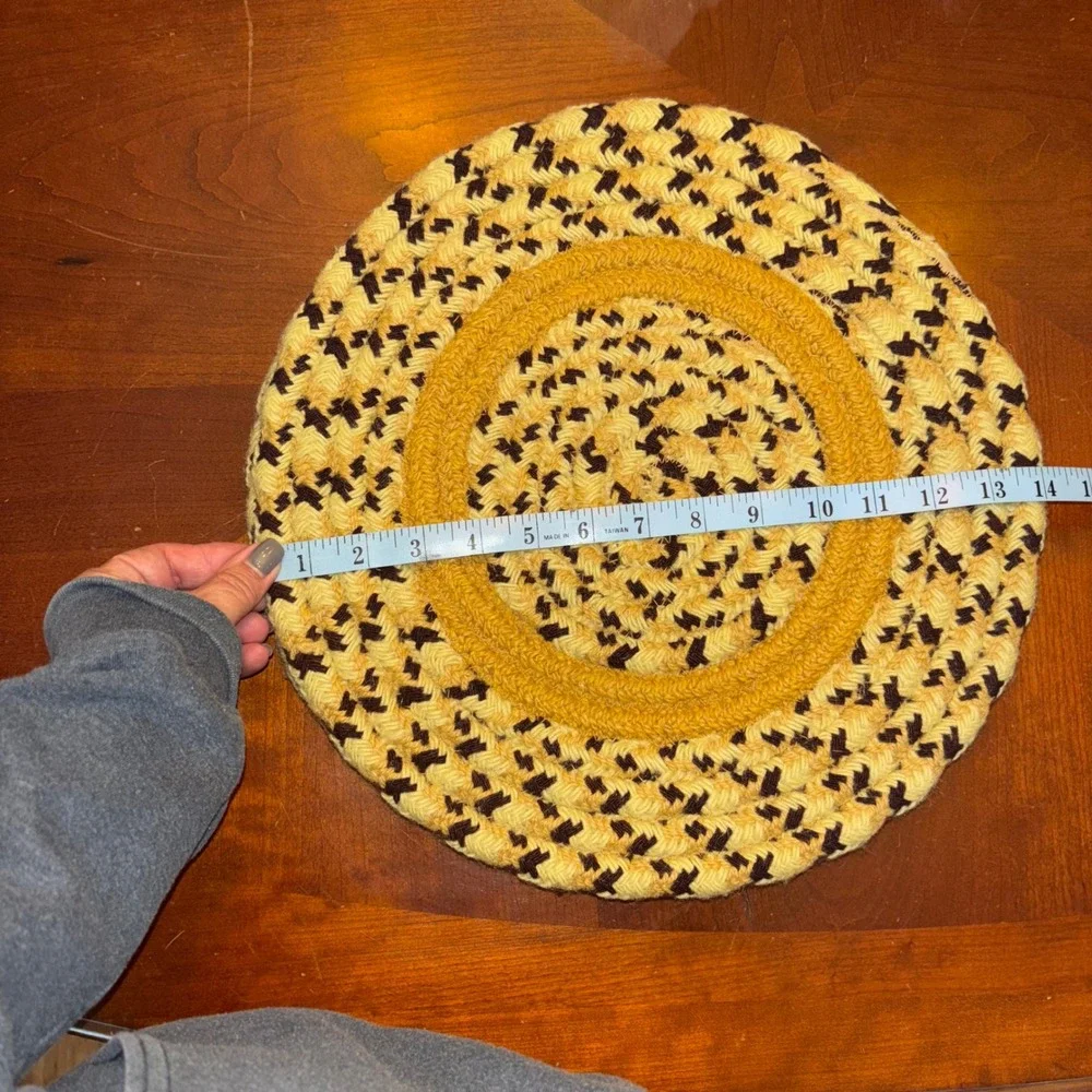Braided Round Placemats |‎ Set of 5 | Yellow Brown | Kitchen Table Decor